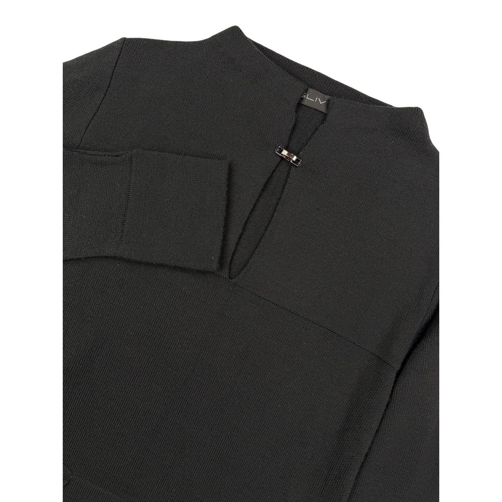GLIV Carpi Black Merino Wool Blend Keyhole Clasp Sweater Made in Italy Size M